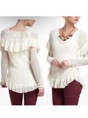 Anthropologie Angel of the North Cream Knit Sweater